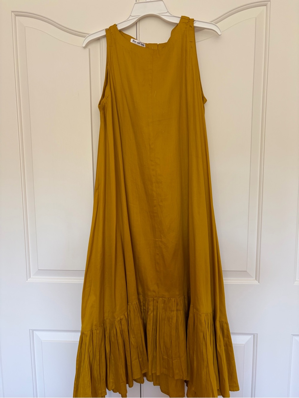 Sleeveless Mustard Ruffle-Hem Maxi Dress
